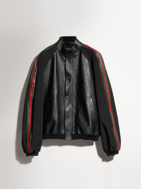 GUCCI Grainy leather bomber jacket with Web