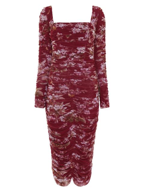 PatBO Women's Ruched Stretch Tulle Midi-Dress - Dark Red