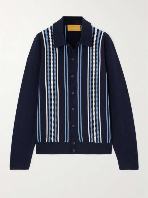 Striped cotton-jacquard cardigan