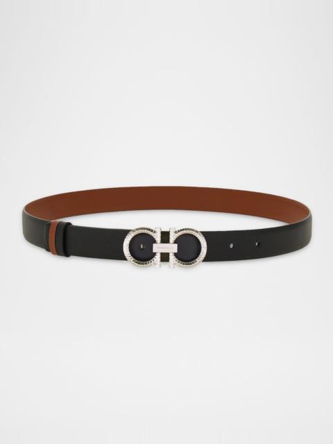 FERRAGAMO Donna Reversible Leather Double Gancini Belt