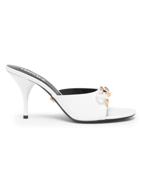 VERSACE Women's Opera Bow 85MM Patent Leather Mules - Porcelain White Versace Gold