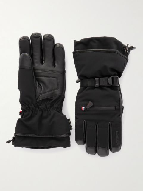 Moncler Grenoble Leather-Trimmed Shell Ski Gloves Black