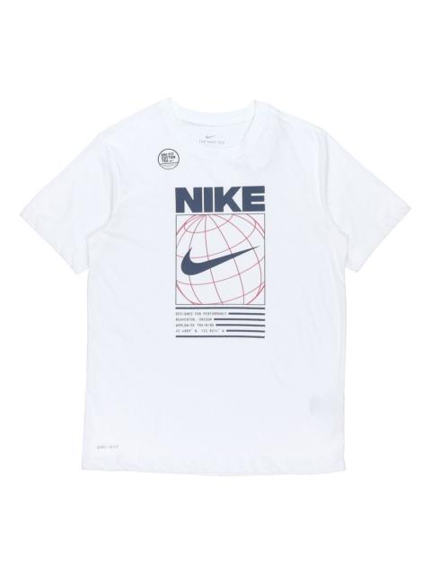 Nike Nike 드리프 기하학 본 로고 인쇄 빠르 건조한 스포츠 티셔츠 남자 백색 DA1773-100