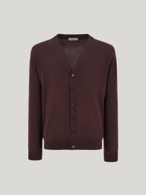 Canali CANALI NUVOLA BURGUNDY SEAMLESS MERINO WOOL CARDIGAN