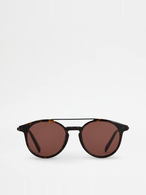 Tod's PANTOS SUNGLASSES WITH TEMPLES IN LEATHER - BROWN