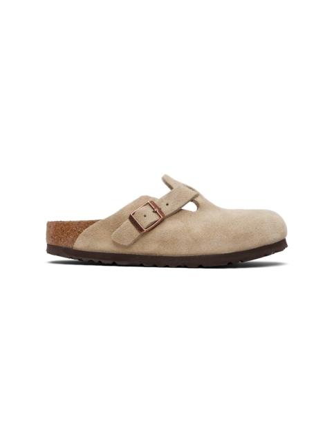 BIRKENSTOCK Taupe Regular Boston Soft Footbed Suede Leather Loafers
