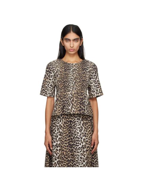 GANNI Black & Brown Open Back Smock Blouse