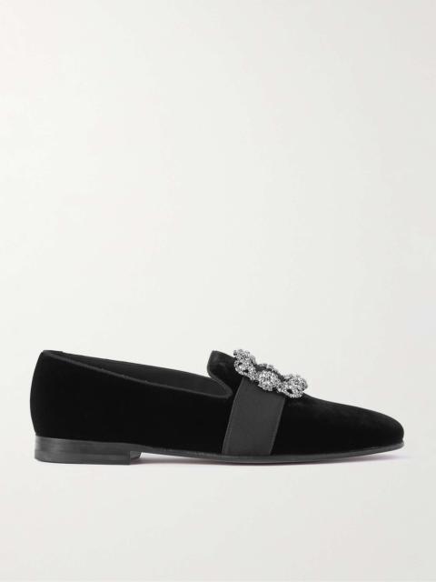 Manolo Blahnik Carlton Crystal-Embellished Grosgrain-Trimmed Velvet Loafers