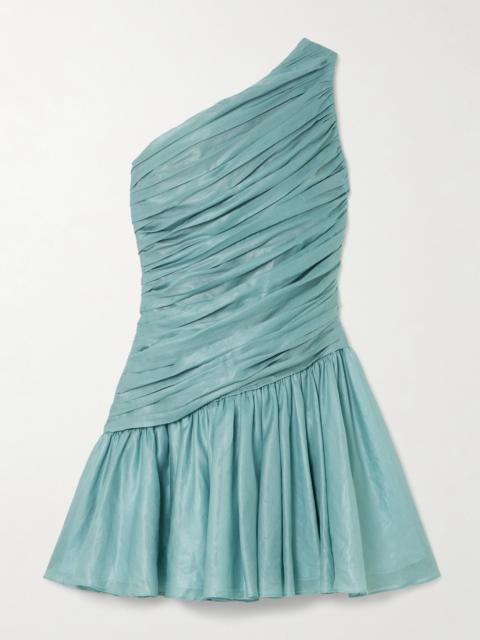 ABADIA Lulu One-shoulder Gathered Voile Mini Dress