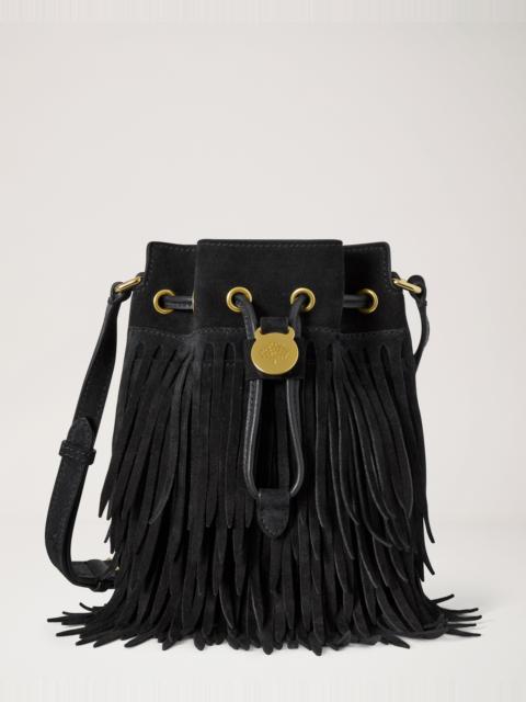 Mulberry Mini Drawstring Bucket Black Suede Fringing