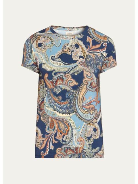 L'AGENCE Ressi Paisley Short-Sleeve Jersey T-Shirt