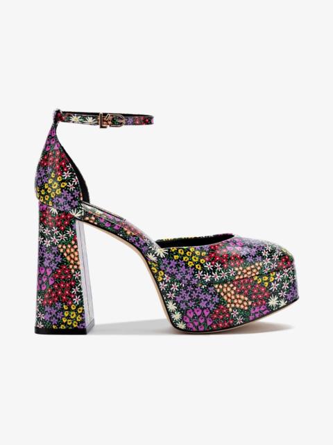 Larroudé Ari Pump In Black Mixed Flowers Print Saffiano Patent Leather