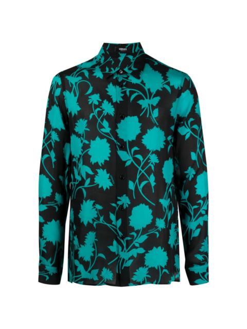 Floral Silhouette-print silk shirt