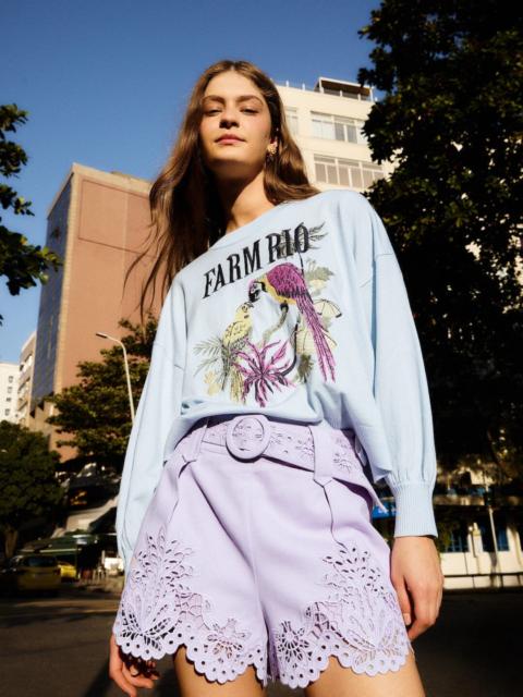 FARM RIO Lilac Geometric Richelieu Twill Belted Shorts