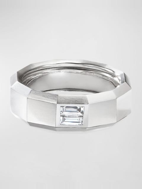 DAVID YURMAN Men's 18k White Gold 8mm Faceted Band Ring with Diamonds