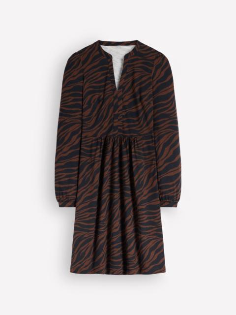 BODEN Naomi Relaxed Jersey Dress-Raw Umber, Zebra Swirl