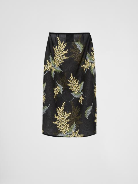 Embroidered organza midi-skirt