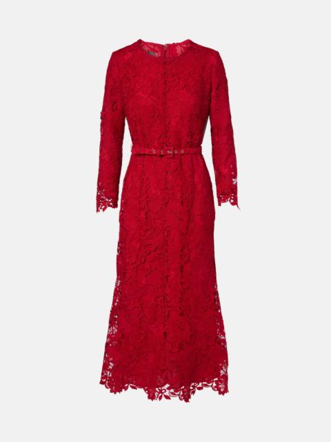 Monique Lhuillier Belted lace midi dress