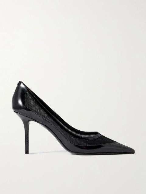JIMMY CHOO Love 85 mesh-trimmed patent-leather pumps Black
