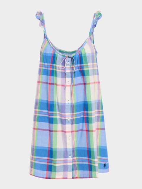 Polo Ralph Lauren Ruffle-Trim Plaid Cotton Mini Dress