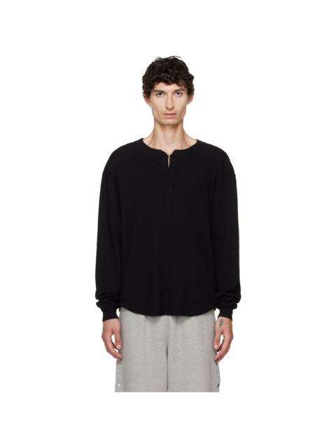 LES TIEN Black Thermal Baseball Hem Henley