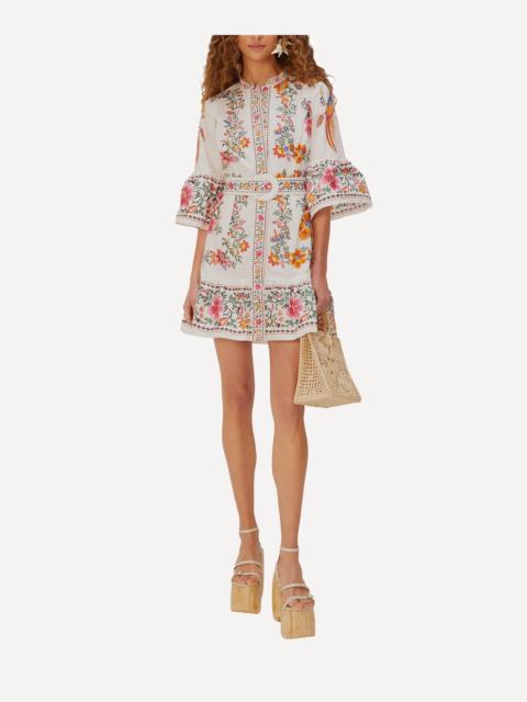FARM RIO Off-White Delicate Forest Scarves Mini Dress