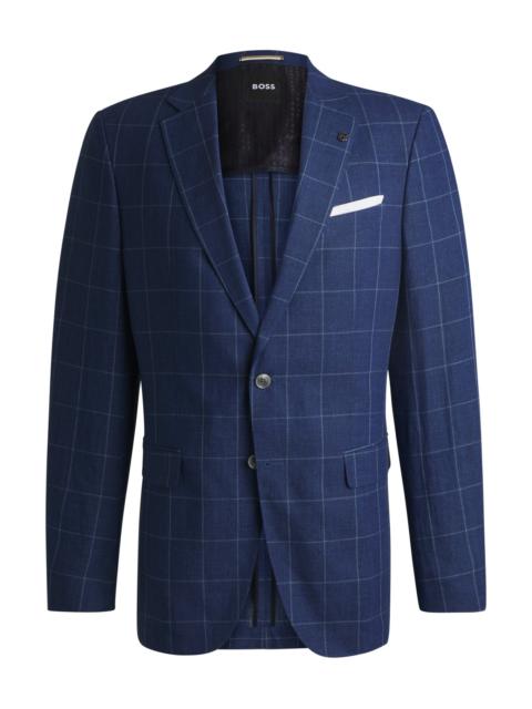 BOSS SLIM-FIT JACKET IN A CHECKED LINEN BLEND