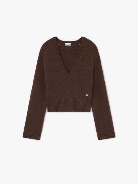 GANNI BROWN V-NECK SWEATER