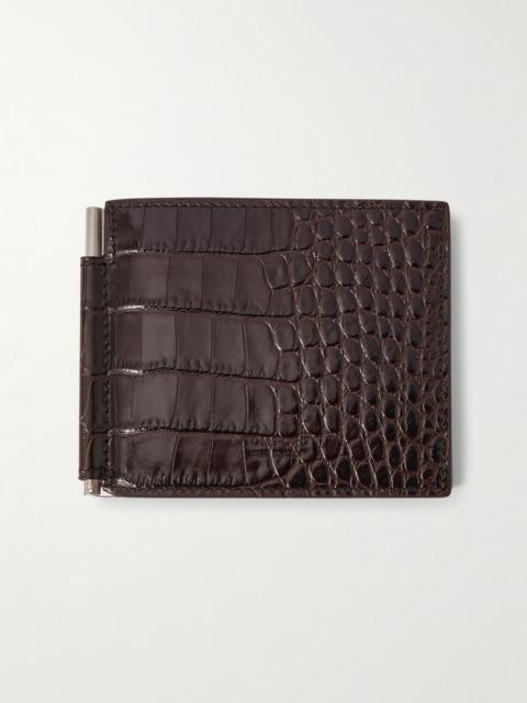 TOM FORD Croc-Effect Leather Billfold Wallet Brown