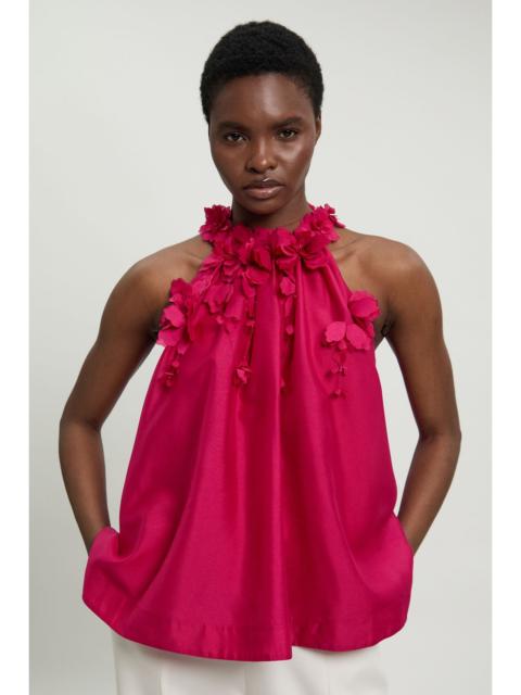 KAREN MILLEN Floral Applique Woven Halter Woven Blouse