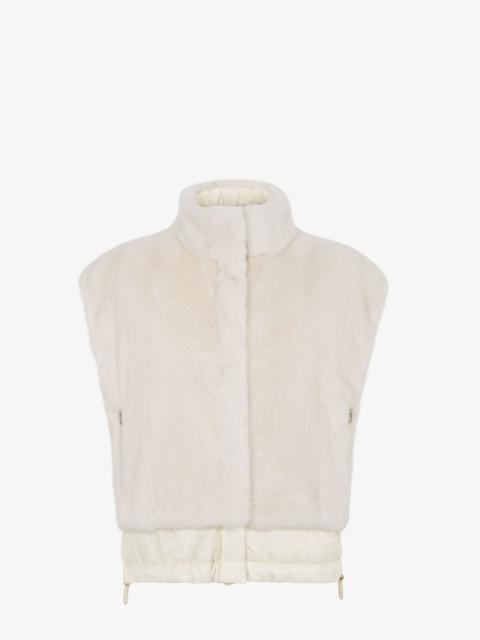 FENDI Short reversible vest with high collar and drawstring hem. One side has zipper pockets, the other hi
