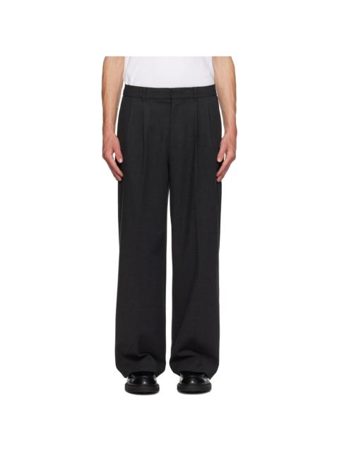 Dunst Gray Double Pleated Wide Slack Trousers