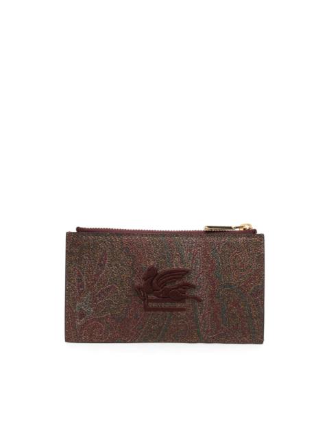 logo-embroidered jacquard leather wallet