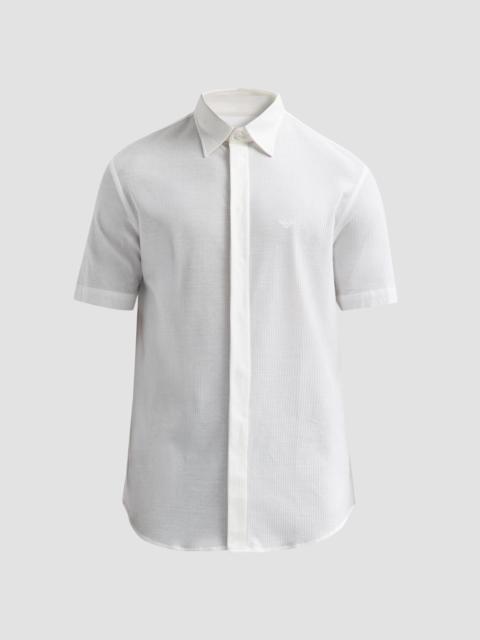 EMPORIO ARMANI Men's Tonal Textured Cotton Short-Sleeve Shirt - White