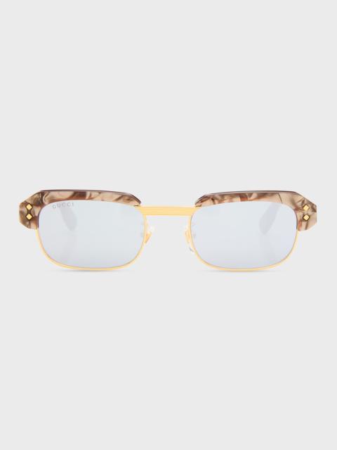 GUCCI Men's Half-Rim Rectangle Sunglasses