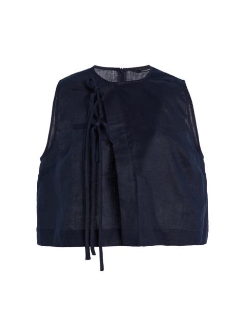 BONDI BORN® Leiden Tie-Front Linen Top blue