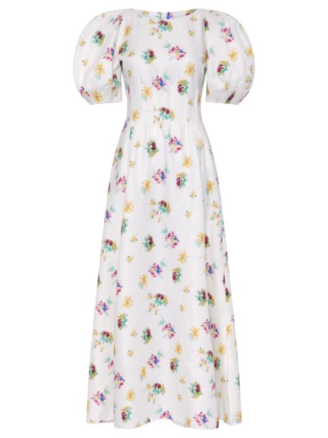 GABRIELA HEARST Ranya Puff Sleeve Mia's Flowers Maxi Dress in Ivory Multi Printed Linen Twill