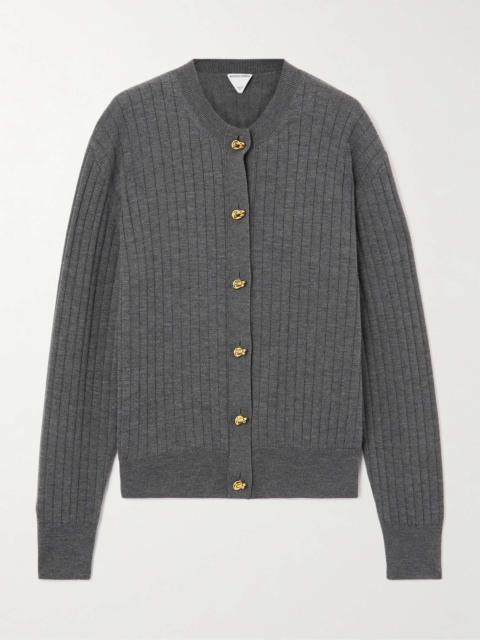 Bottega Veneta Ribbed wool cardigan Gray
