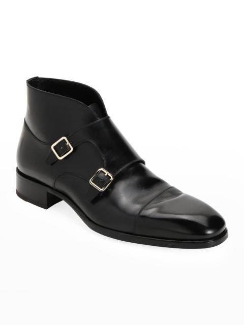 Men's Double-Monk Strap Leather Ankle Boots