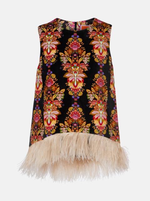 La DoubleJ La Scala feather-trimmed cotton top