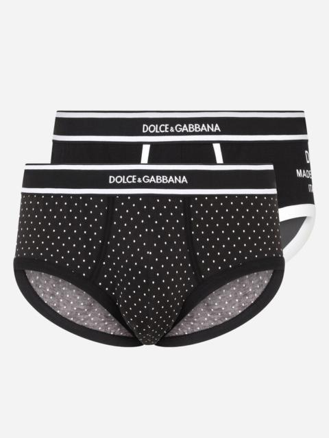 Dolce & Gabbana Solid-color and polka-dot-print stretch cotton Brando briefs two-pack