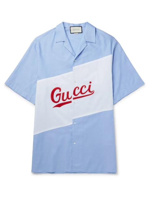 GUCCI Oversized Camp-Collar Logo-Embroidered Cotton-Poplin Shirt