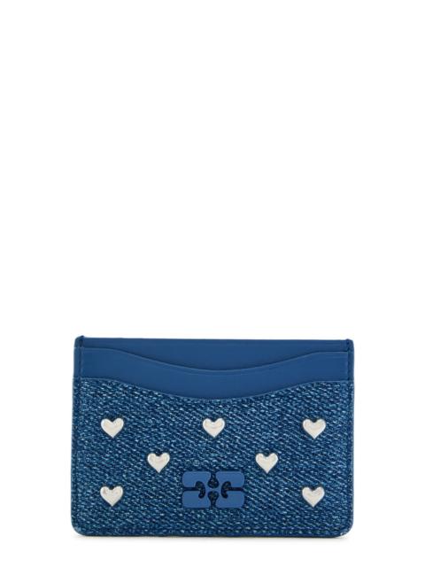 GANNI Ganni Embellished Leather and Denim Card Holder