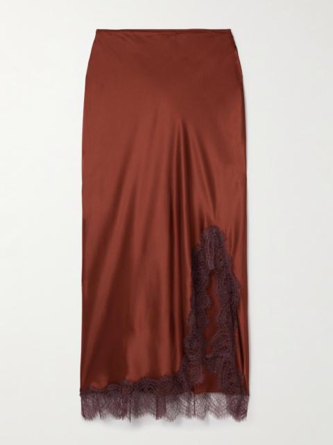 LA LIGNE Demi Chantilly Lace-trimmed Silk-satin Midi Skirt