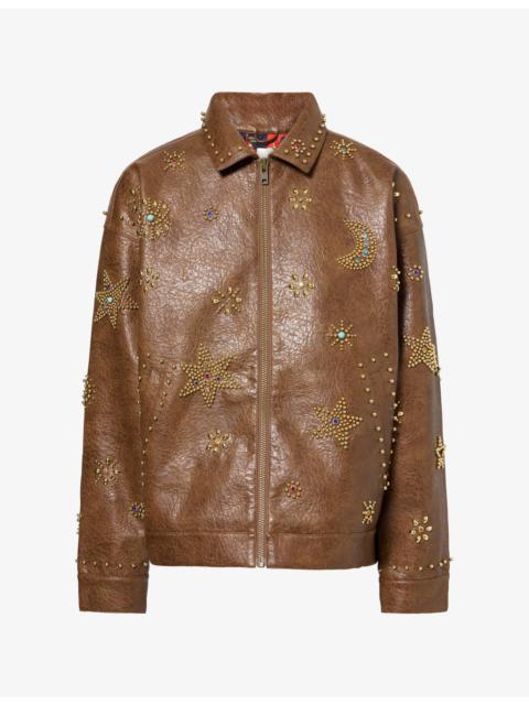 MOTHER The Zip It Bead-Embellished Faux-Leather Jacket