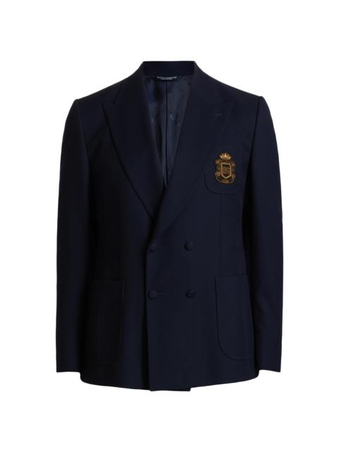 Dolce & Gabbana Men's Collegiate Logo Wool Double-Breasted Blazer - Blu Scurissimo