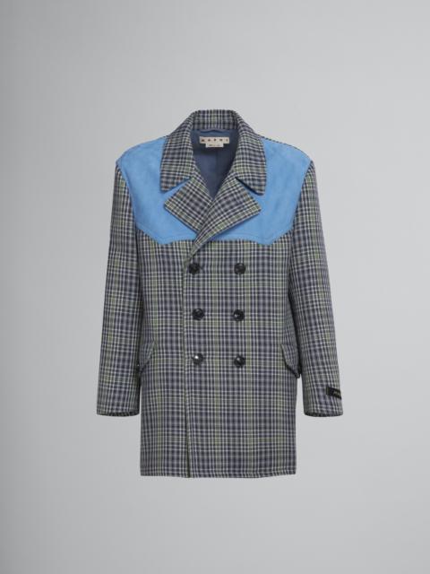 Marni DOUBLE-BREASTED COAT IN GREY CHEQUERED WOOL
