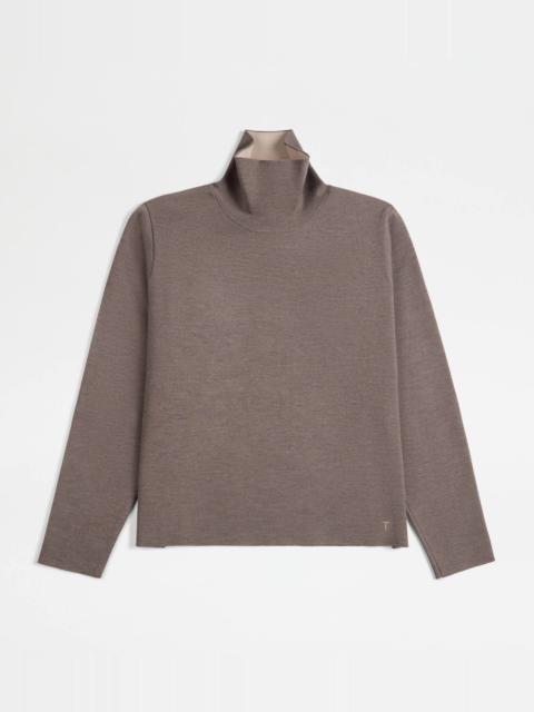 Tod's WOOL BLEND OVER TURTLENECK - BROWN