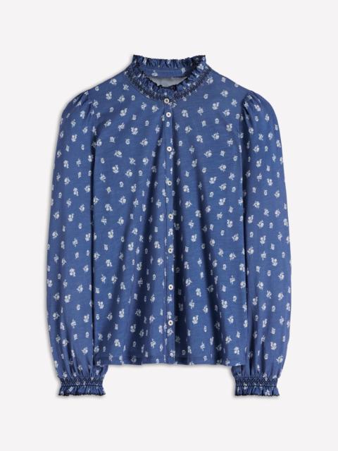 BODEN Effie Smocked Detail Shirt-True Navy, Flower Press Small