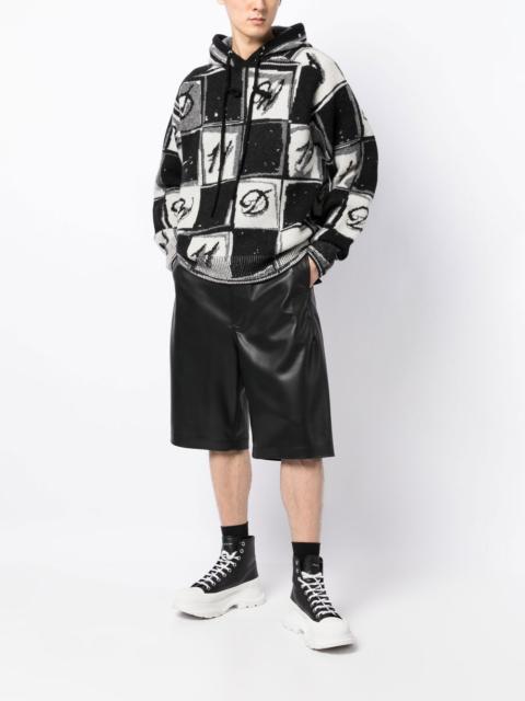 We11done checkered monogram knitted hoodie